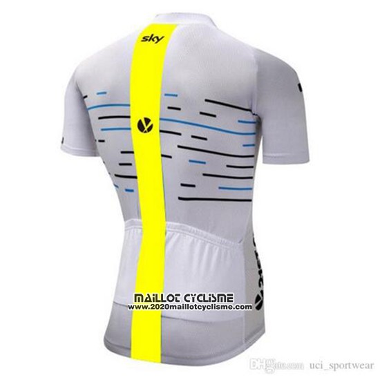 2018 Maillot Ciclismo Sky Blanc et Jaune Manches Courtes et Cuissard